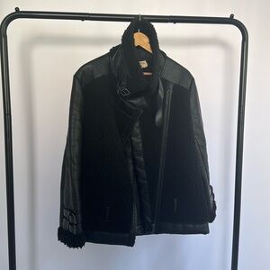 Oversized Black Vegan Leather & Shearling Bomber | I’m a Tough Guy